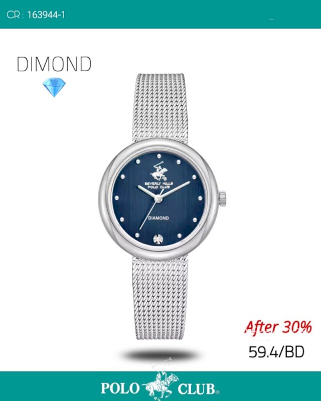 Polo watch silver blue ladies dimond