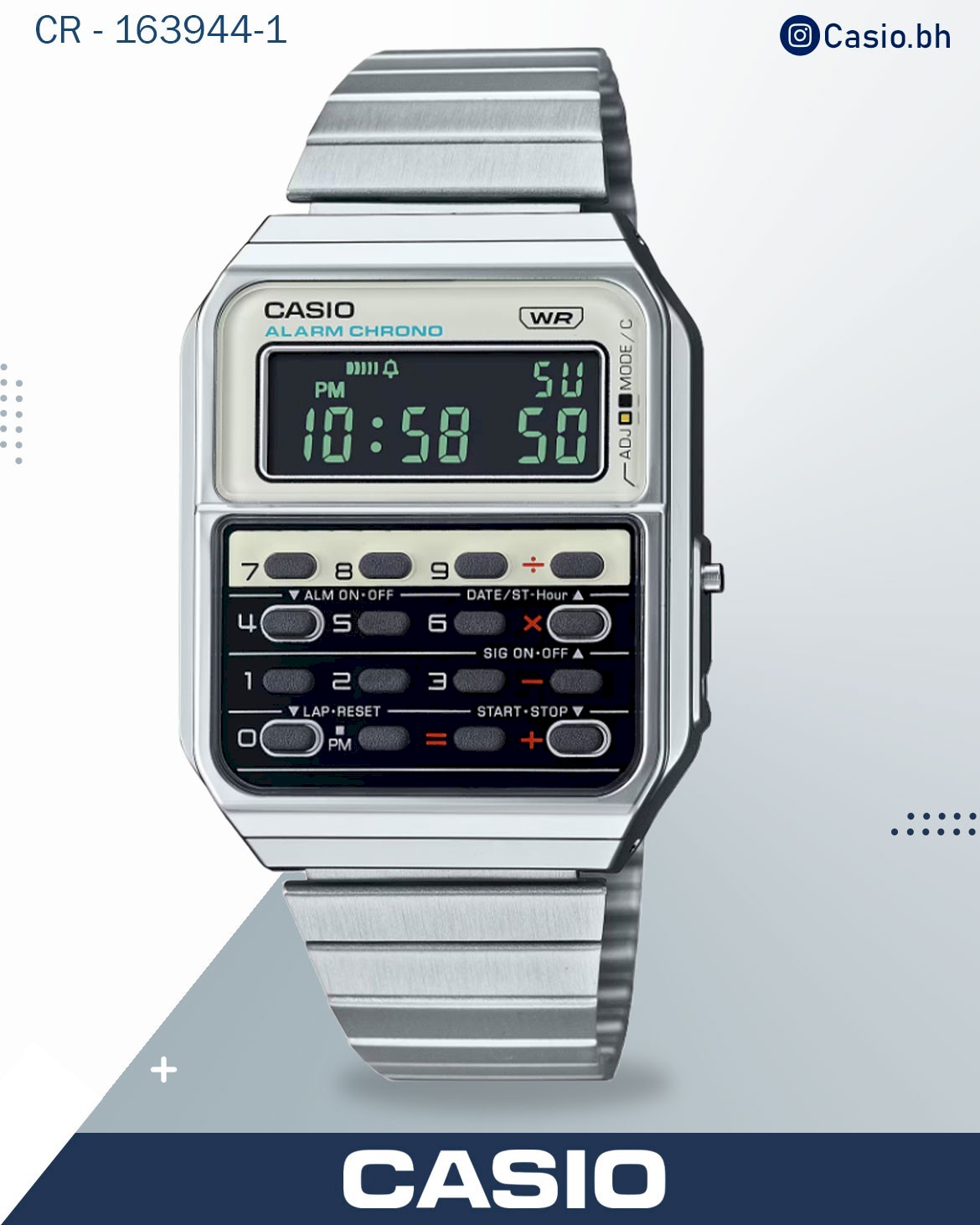 Casio Vintage Unisex Watch Digital Red Dial With Silver Stainless Steel Band, CA-500WE-4BDF