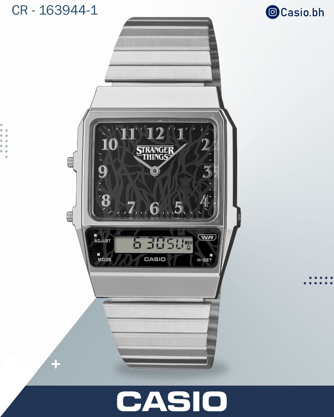 Casio Watch Stranger Things collaboration models, Black Dial Silver Strap, AQ-800EST-1A