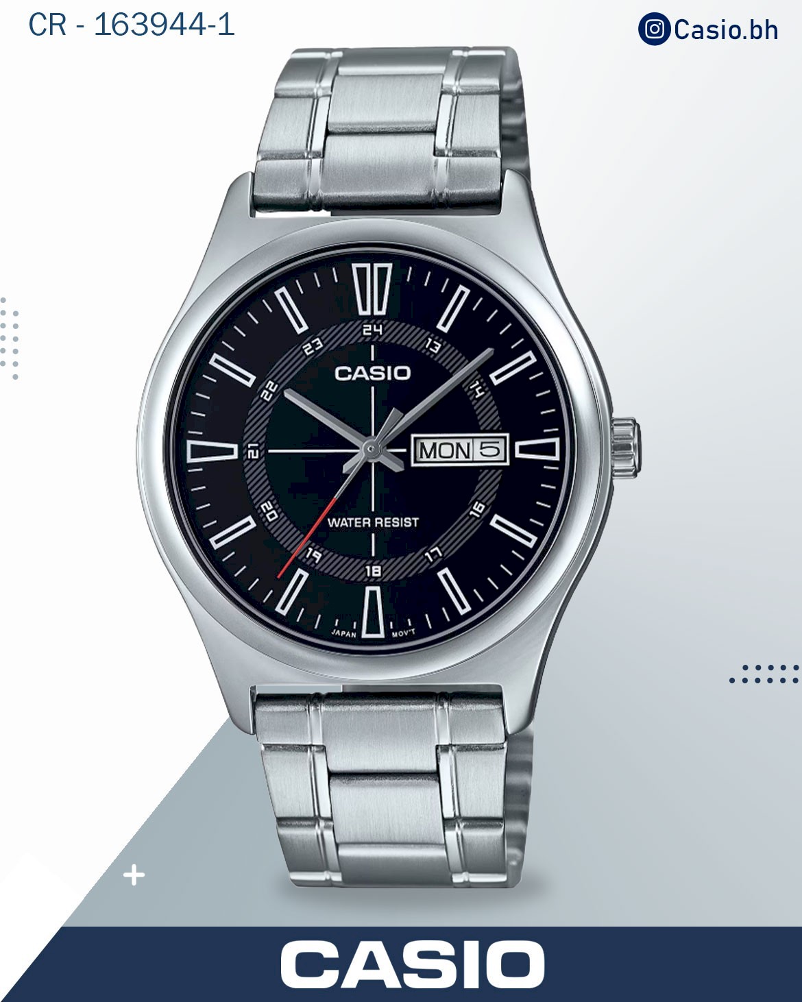 Casio Men's Watch, Black Dial Silver Stainless Steel Strap, MTP-V006D-1CUDF