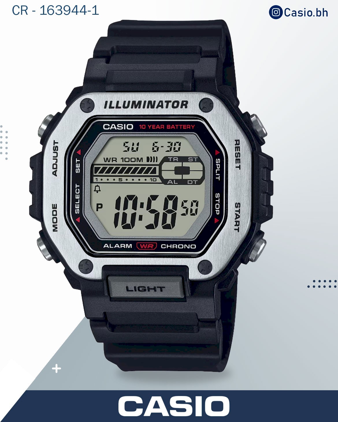 Casio Men's Watch Analog, Black Dial Black Resin Strap, MWD-110H-1AVDF