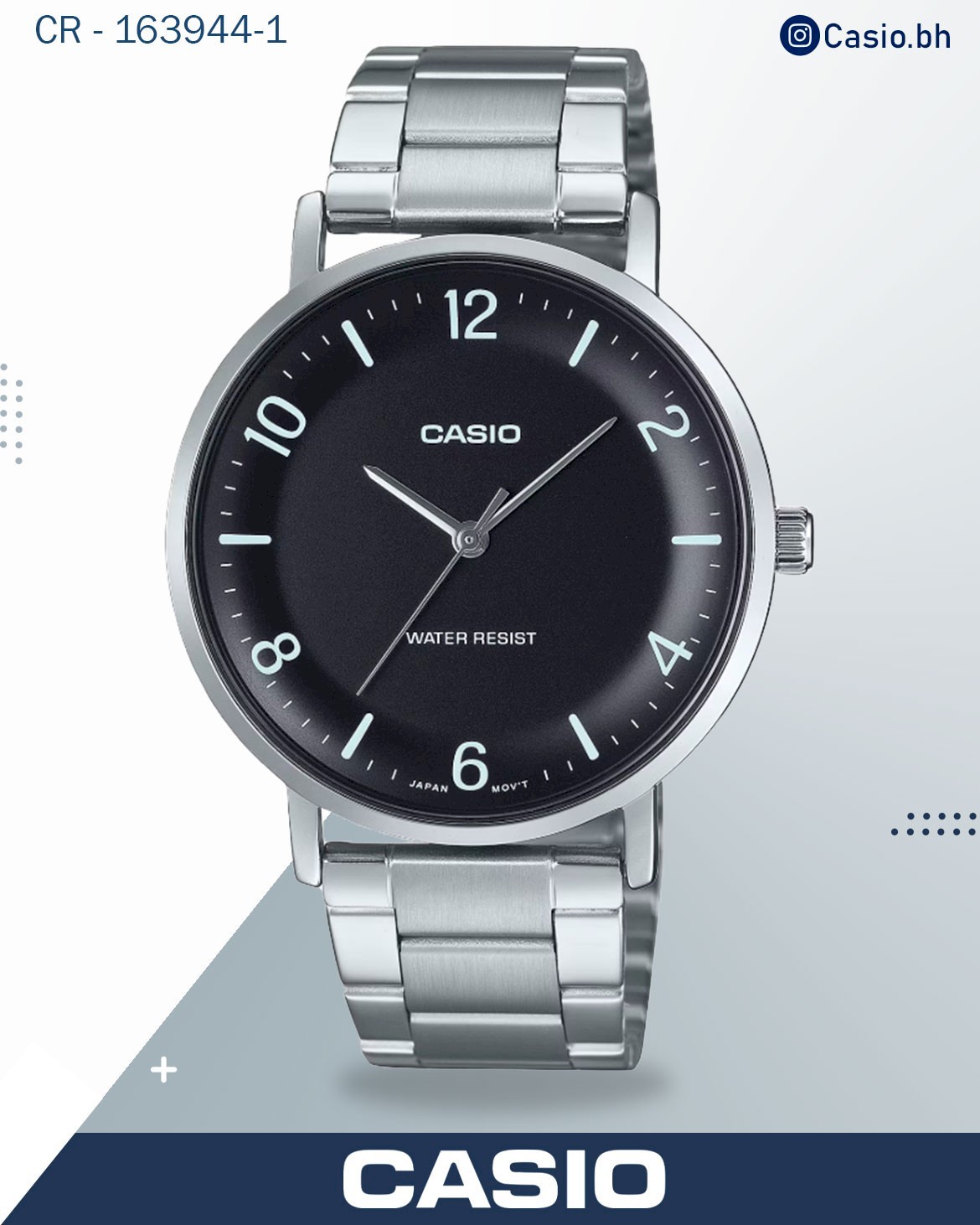 Casio Men's Watch Analog Black Dial with Silver Stainless Steel Band, MTP-VT03D-1BDF