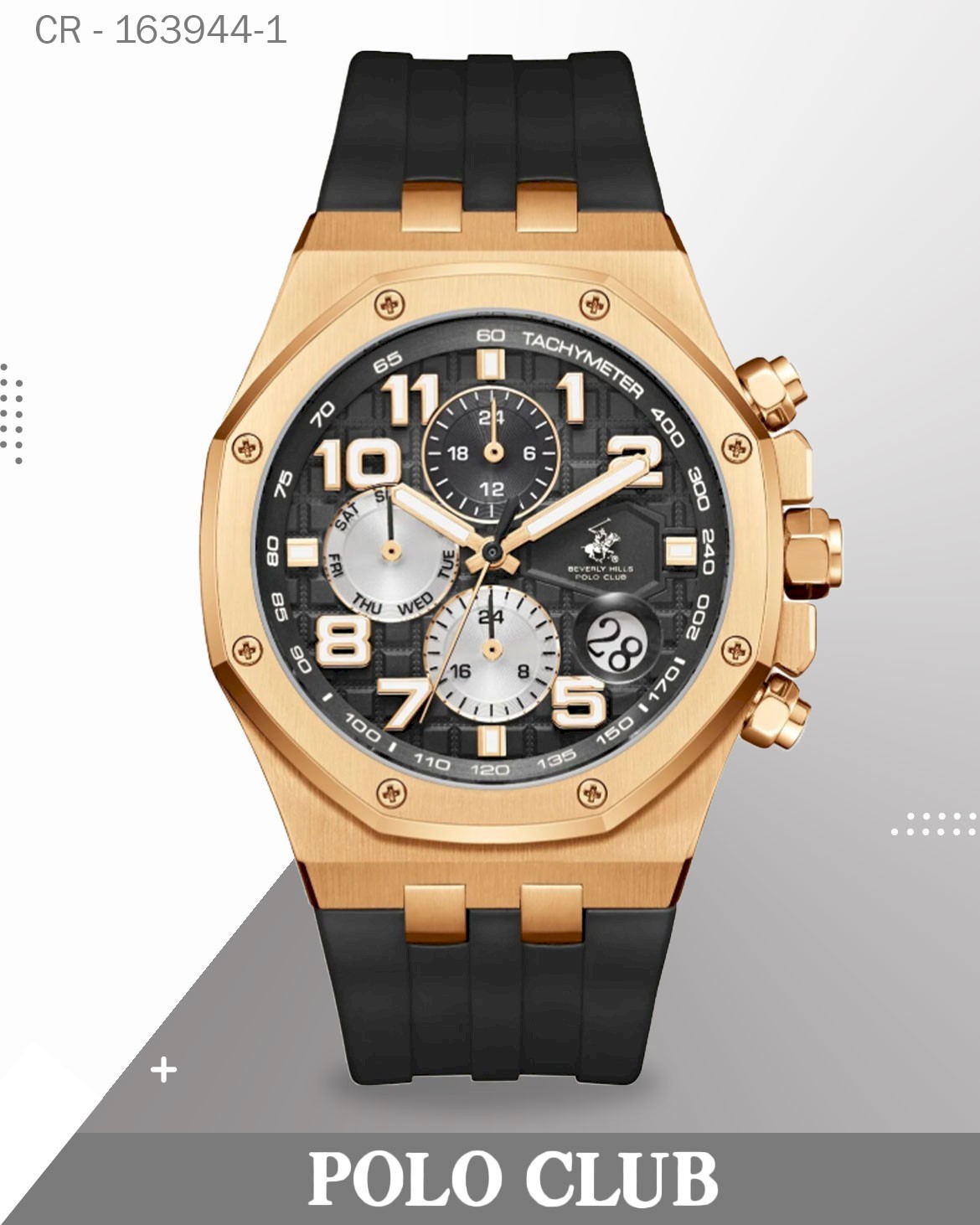 Polo Club Men's Watch Analog Black Dial with Black Resin Band, BP3783X.451