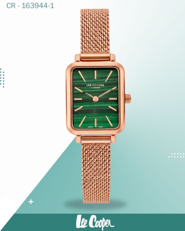 Lee Cooper Women's Analog Watch Green Dial With Rose Gold Mesh Band, LC07815.470