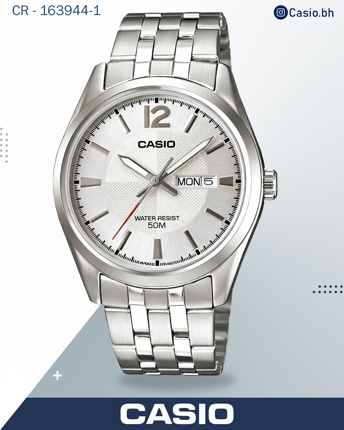 Casio Men's Watch Analog, White Dial Silver Stainless Steel Strap, MTP-1335D-7AVDF
