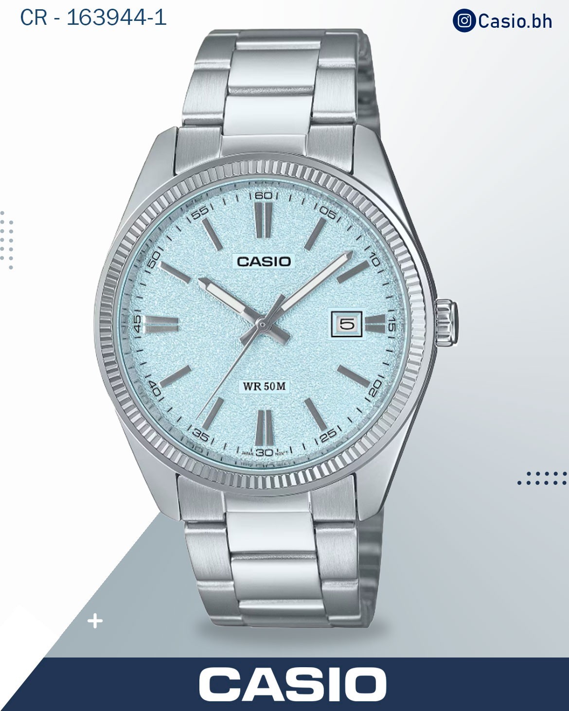 Casio Men's Watch Analog Torquoise Dial With Stainless Steel Band, MTP-1302DA-2A2VDF