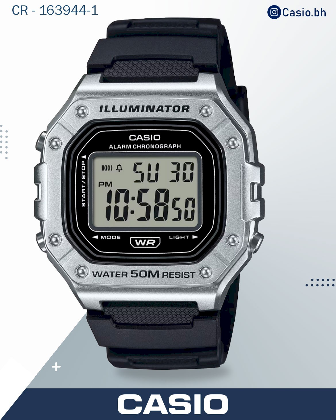 Casio Men's Watch Digital Dial Rose Gold Case with Black Resin Strap, W-218HM-5BVDF