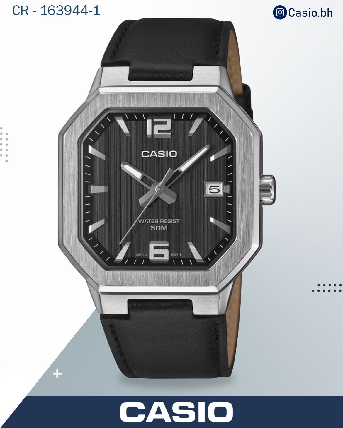 Casio Men's Analog Watch Black Dial with Black Leather Strap, mtp-b195l-1avdf