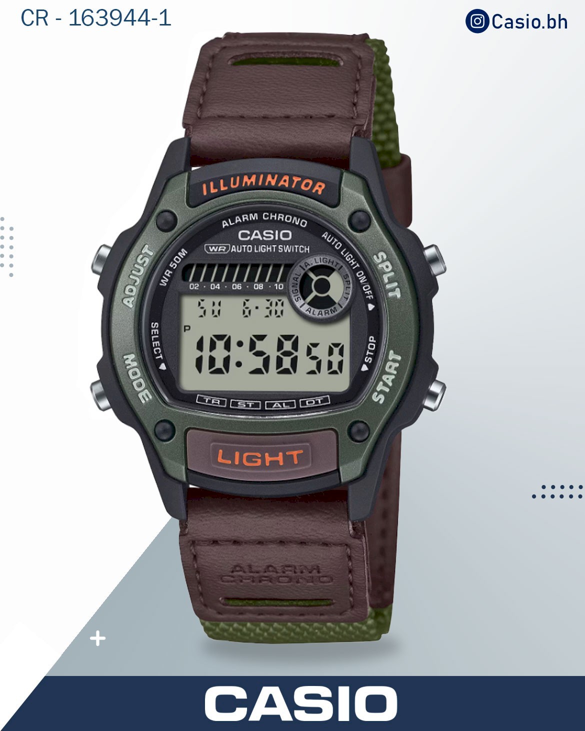 Casio Women's Watch Digital Dial with Blue Leather and Cloth Band, W-220HF-8AVDF