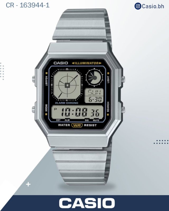 Casio Men's Watch Digital Dial Silver Dial with Silver Stainless Steel Band, A130WE-1ADF