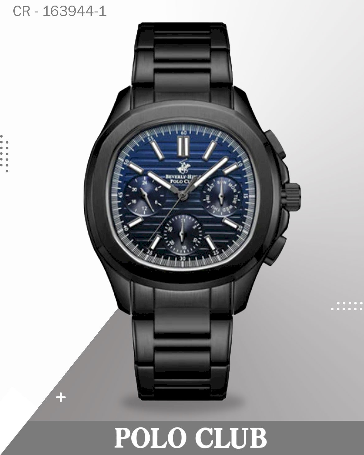 Polo Men's Analog Watch, Blue Dial Multi-Function With Black Stainless Steel Band, BP3212X.690