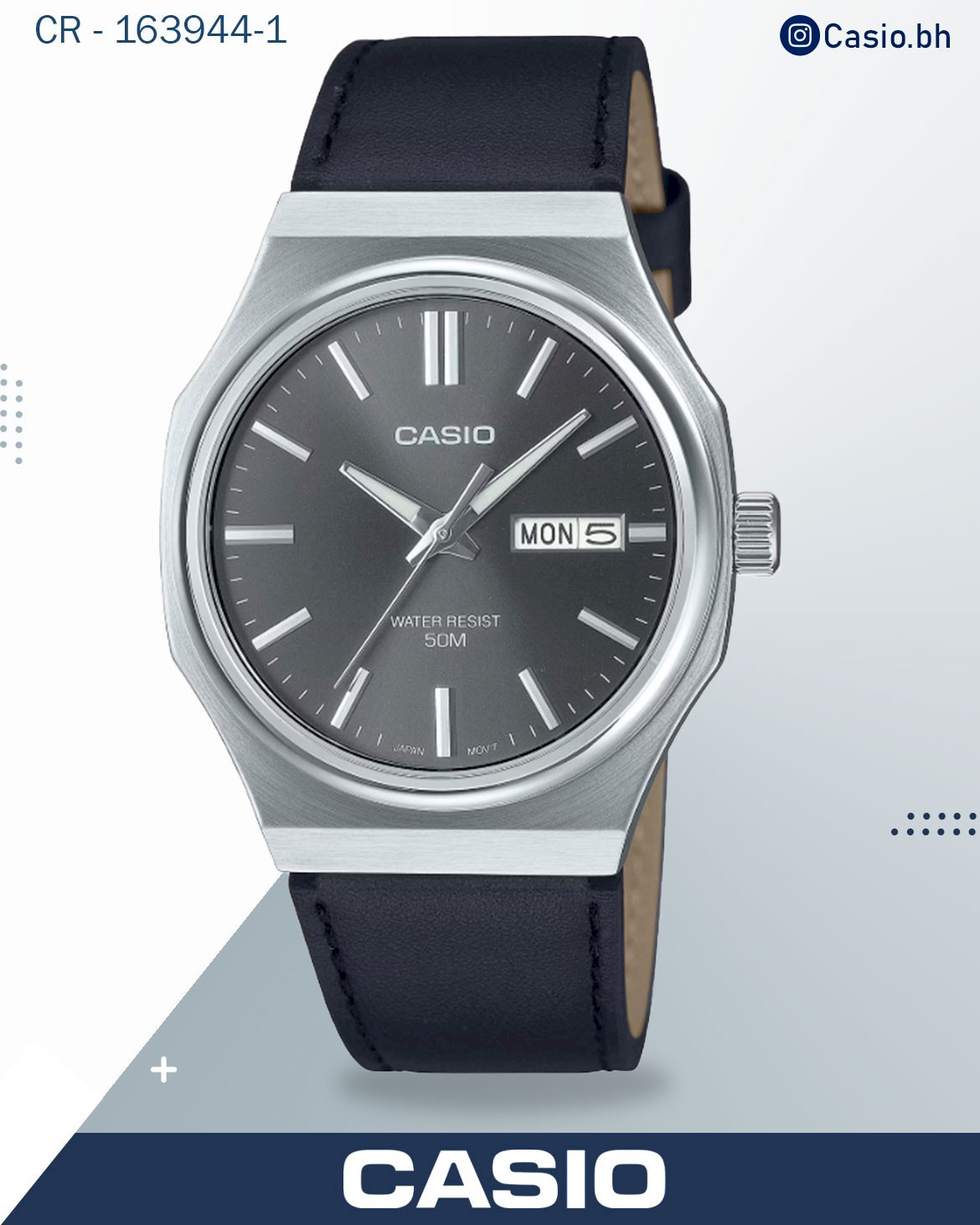 Casio Men's Watch Digital Dial Grey Dial with Black Leather Strap, MTP-E735L-8AVDF