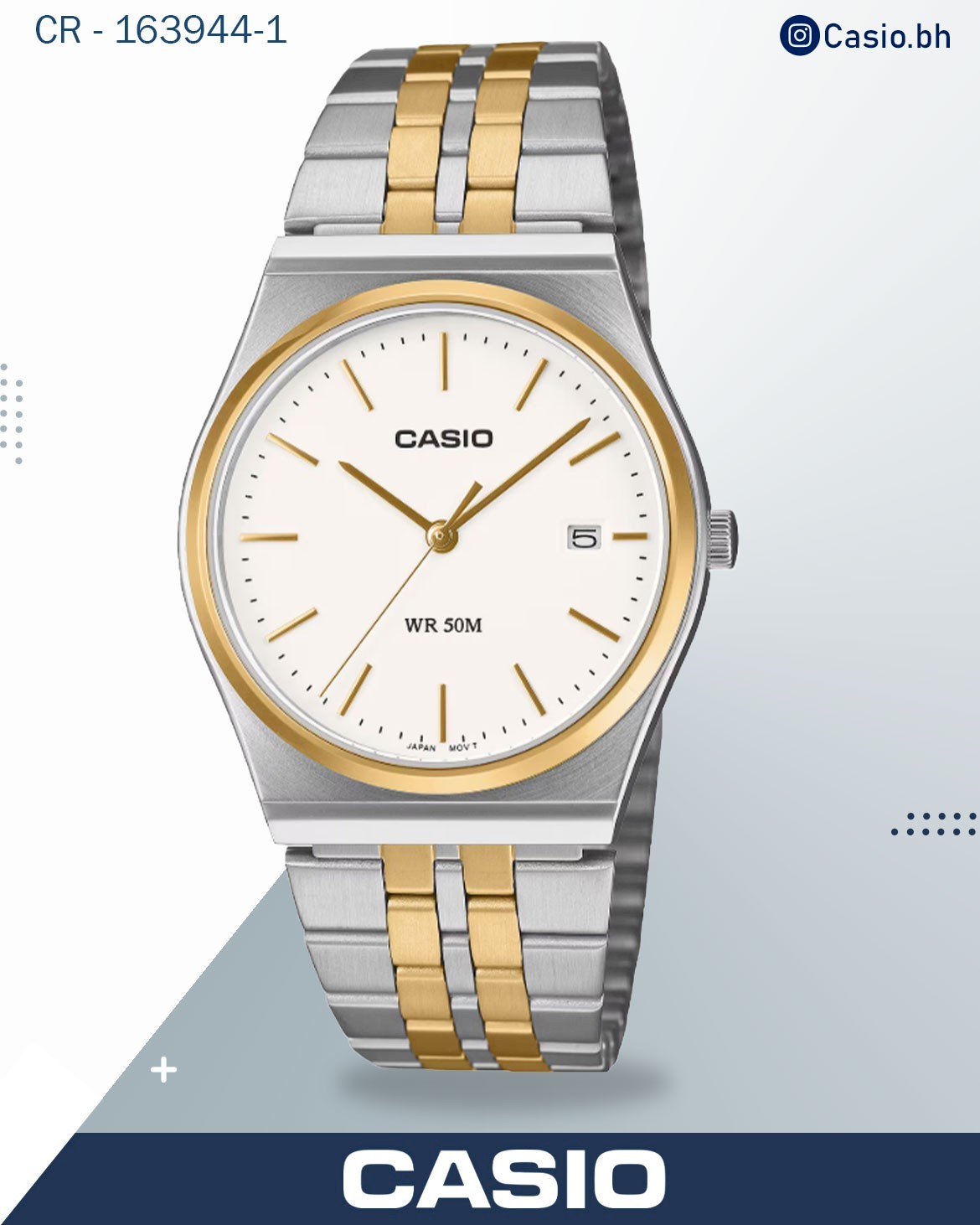 Casio Men's Watch Analog Black Dial With Silver and Gold Stainless Steel Band, MTP-B145SG-1AV