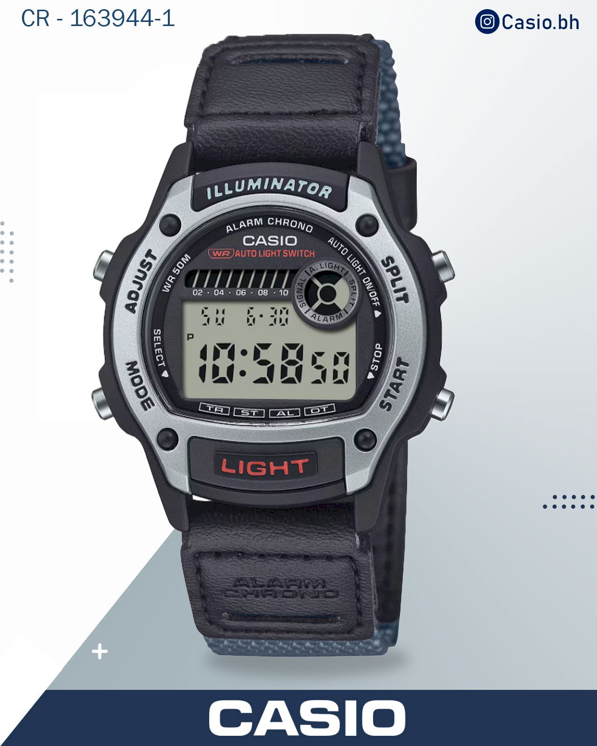 Casio Women's Watch Digital Dial with Blue Leather and Cloth Band, W-220HF-8AVDF