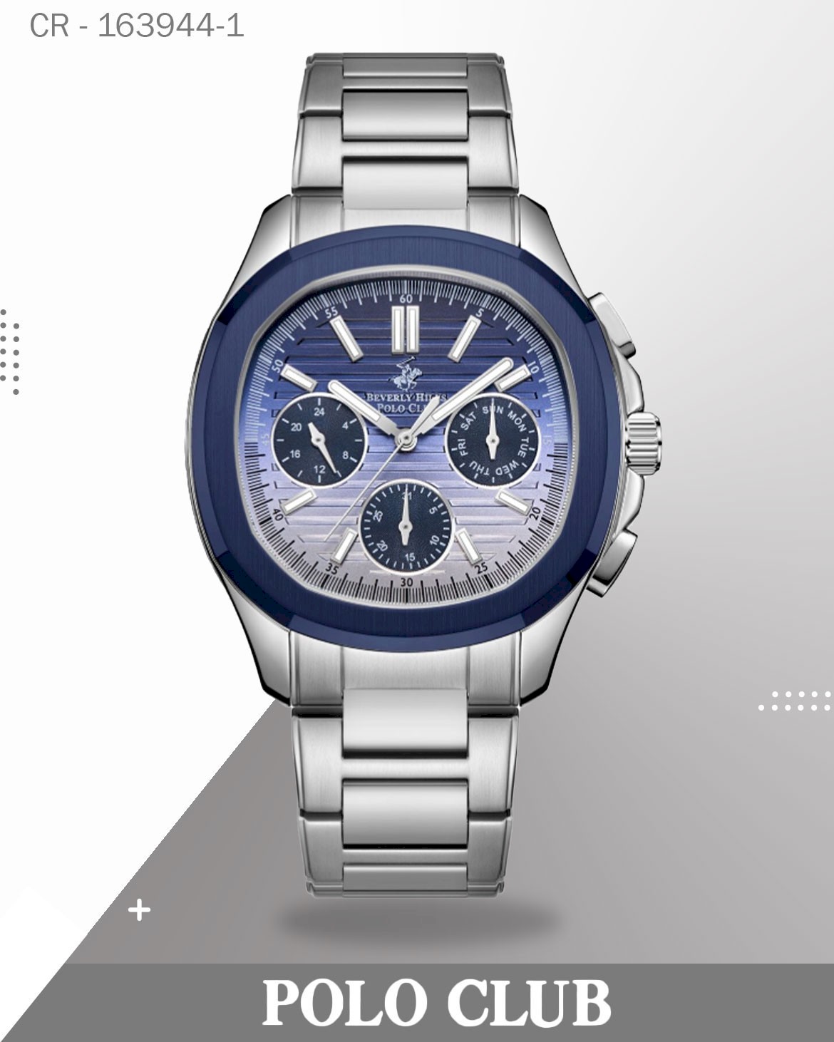 Polo Club Men's Watch Analog Blue Gradient Dial with Silver Stainless Steel Band, BP3212X.391