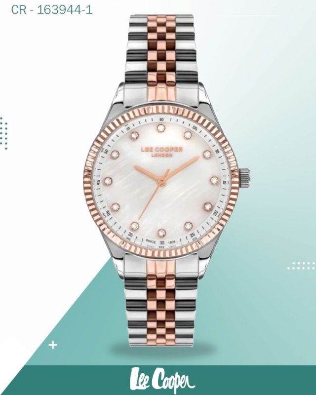Lee Cooper Women's Watch Mother of Pearl Dial With Rose Gold And Silver Metal Band,LC07310.520