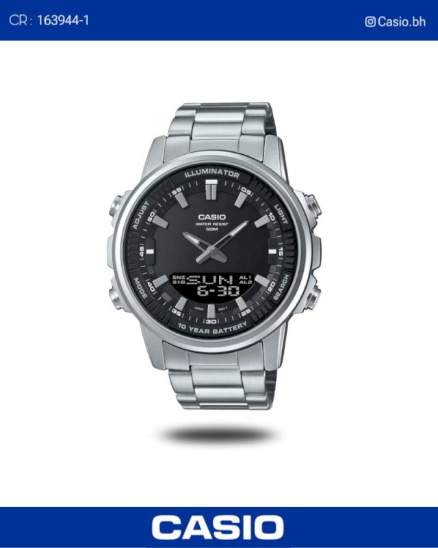 Casio watch men’s silver blue double time