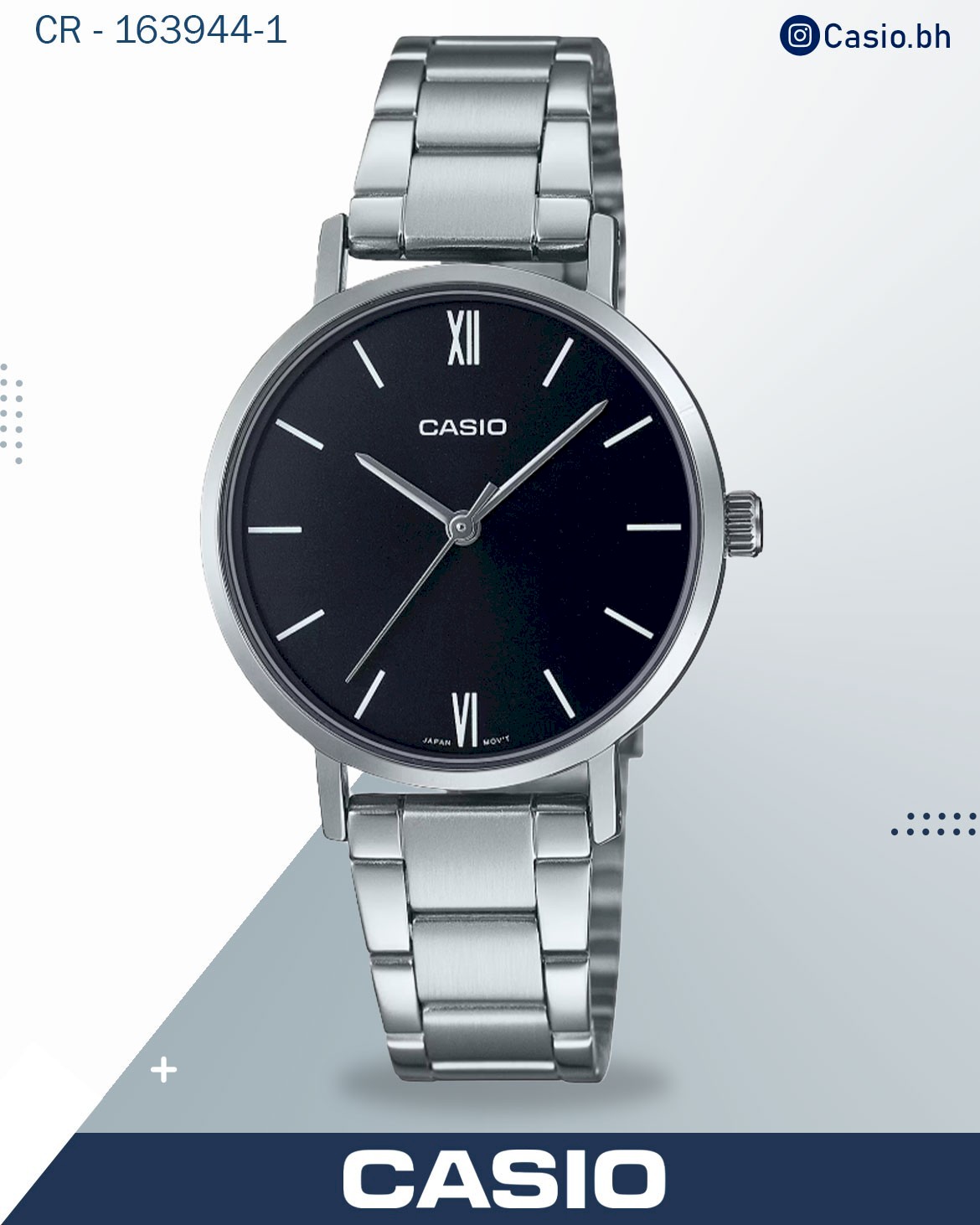 Casio Women's Watch Analog, Black Dial Silver Stainless Steel Strap, LTP-VT02D-1AUDF