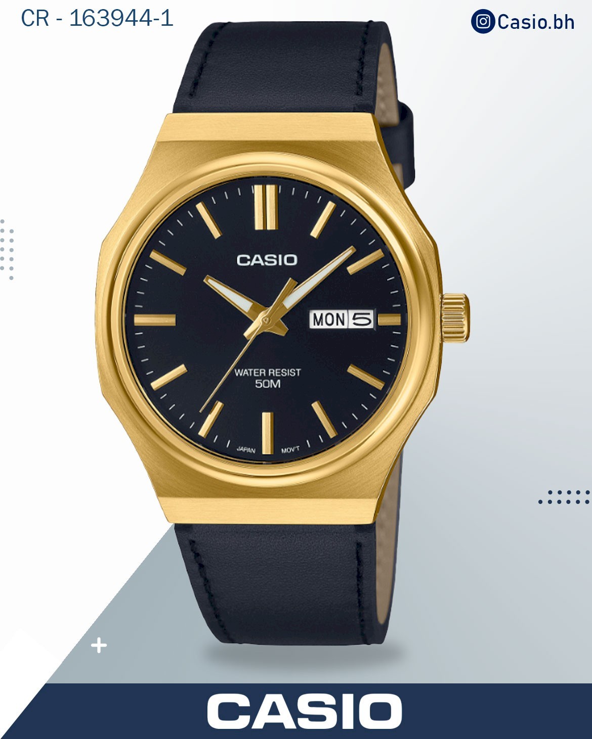 Casio Men's Watch Digital Dial Grey Dial with Black Leather Strap, MTP-E735L-8AVDF