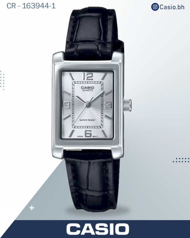 Casio Women's Watch Analog Silver Dial with Black Leather Strap, ltp-1234ll-7a