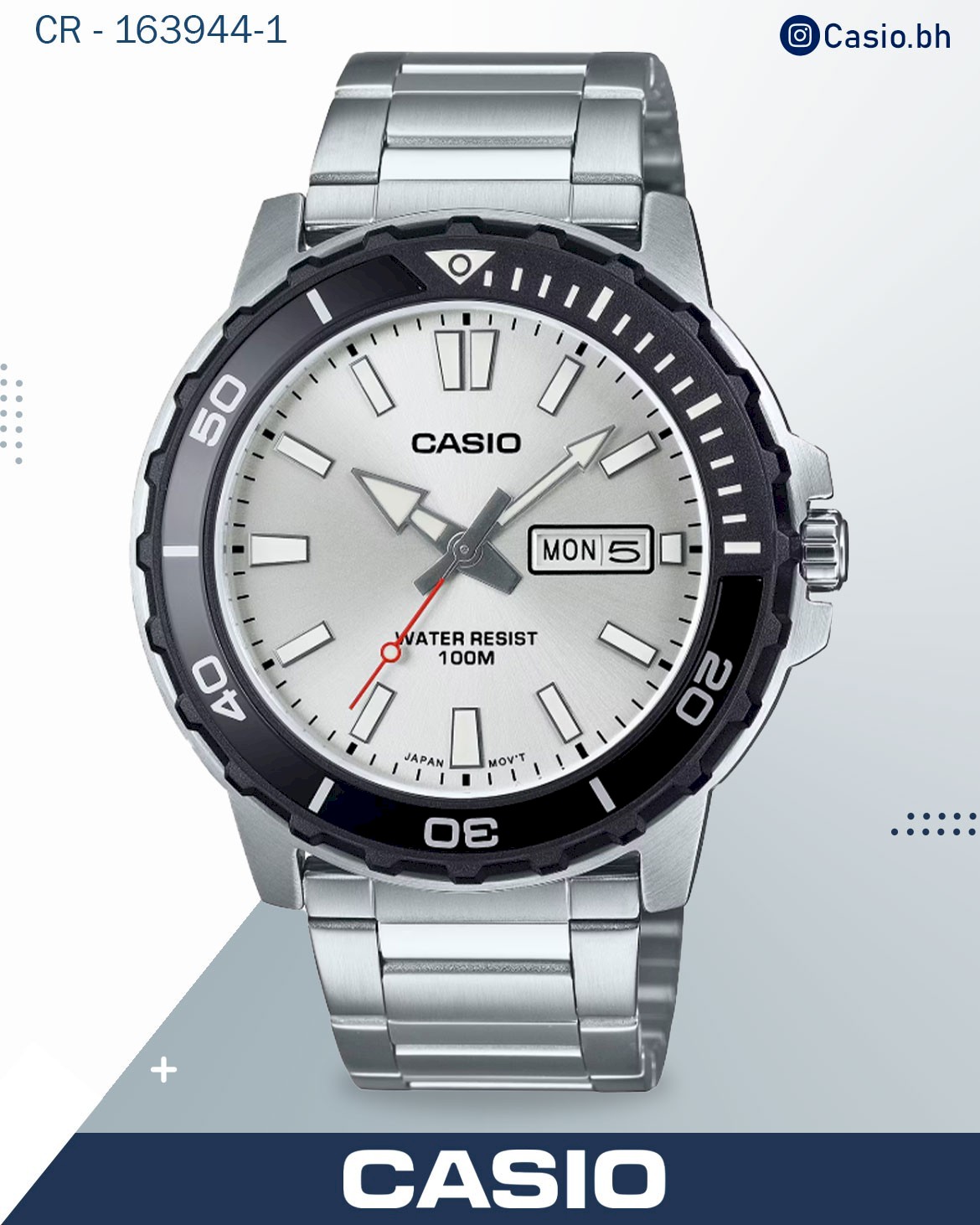 Casio Men's Watch Analog Light Blue Dial with Silver Stainless Steel Band, MTD-125D-2A3VDF