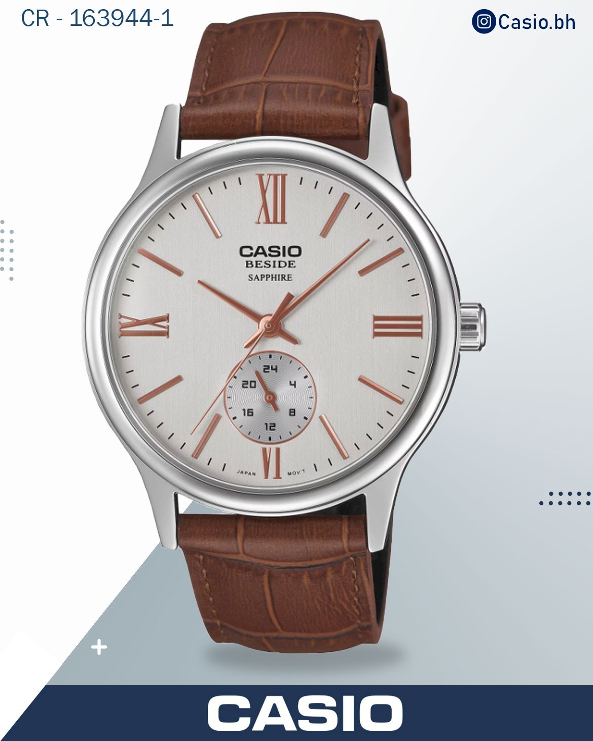 Casio Men's Watch Analog White Dial With Brown Leather Band, BMS-100L-5AV