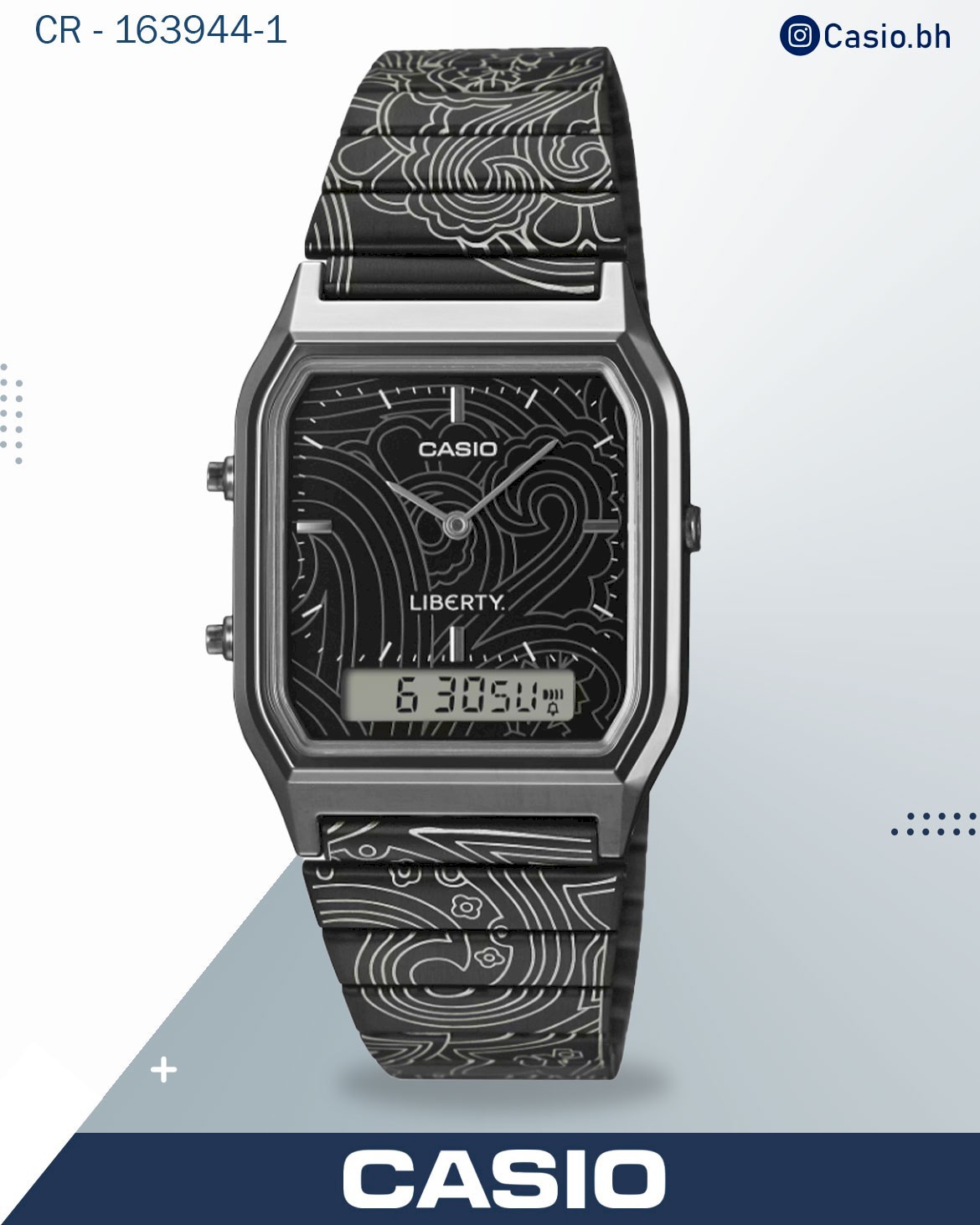 Casio Men's Watch  Liberty Black Dial With Stainless Steel Band, AQ-230EBLT-1A