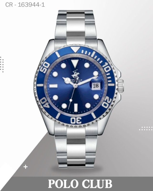 Polo Club Men's Watch Analog Black Dial with Silver Stainless Steel Band, BP3797X.350