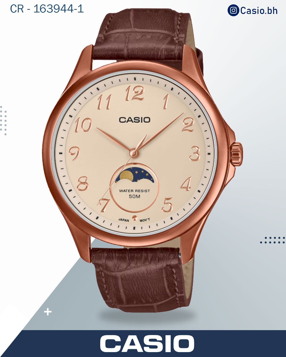 Casio Men's Watch Analog Dial With Brown Leather Band, MTP-M110RL-5AVDF