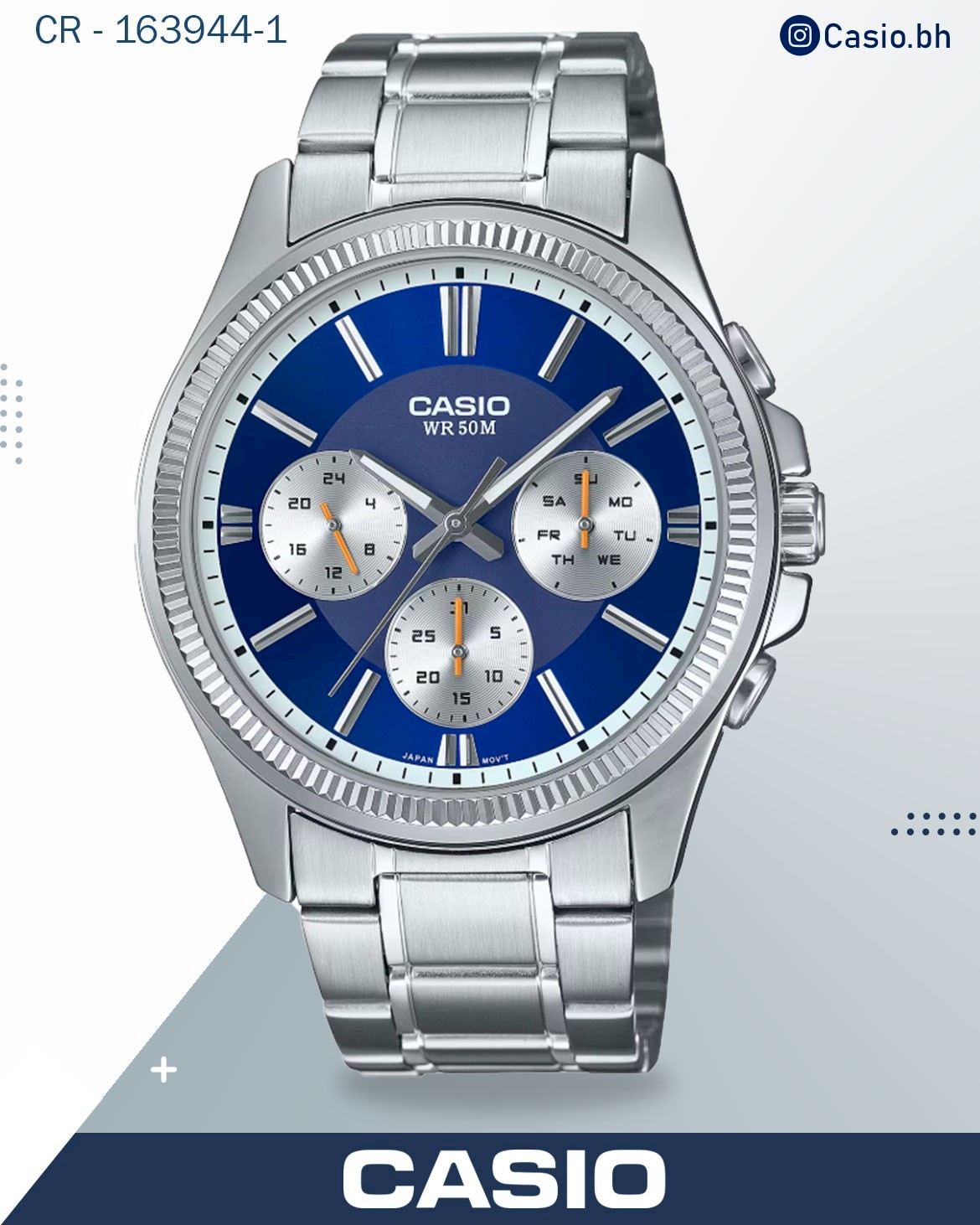 Casio Men's Watch Analog, Black Dial Silver Stainless Steel Strap, MTP-1375D-1AVDF