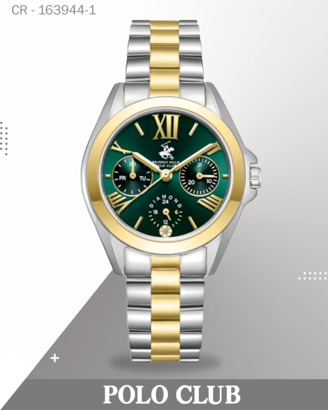Polo  Women's Analog Watch, Green Dial Multi-Function With Two Tone Band, BP3653C.270
