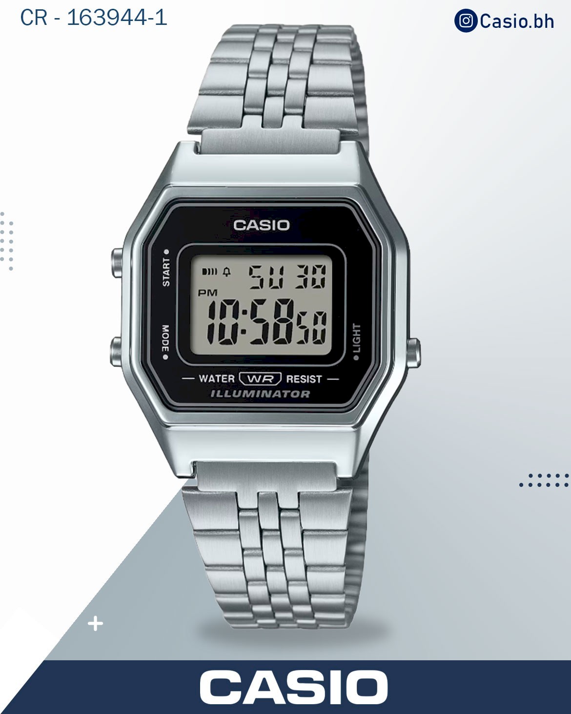Casio, Women’s Watch Digital, Black Dial Silver Stainless Band, LA680WA-1DF