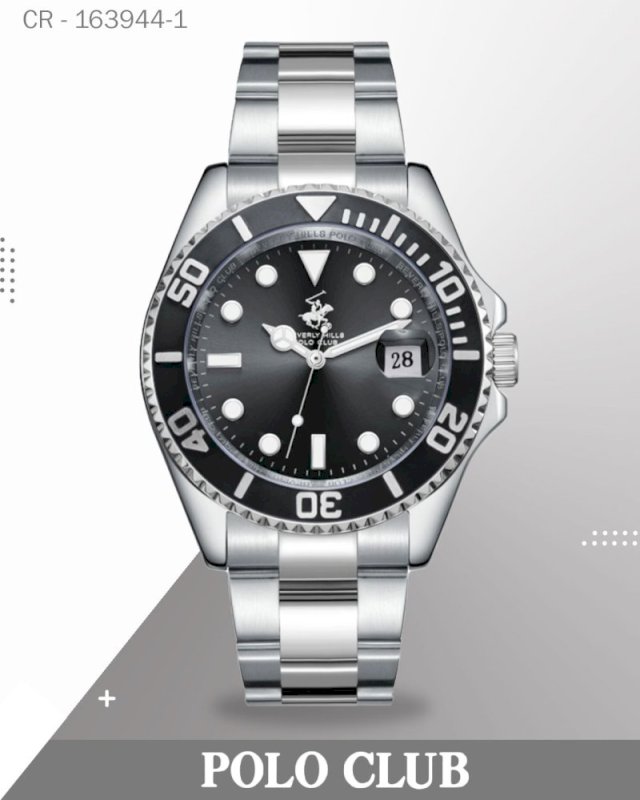 Polo Club Men's Watch Analog Black Dial with Silver Stainless Steel Band, BP3797X.350