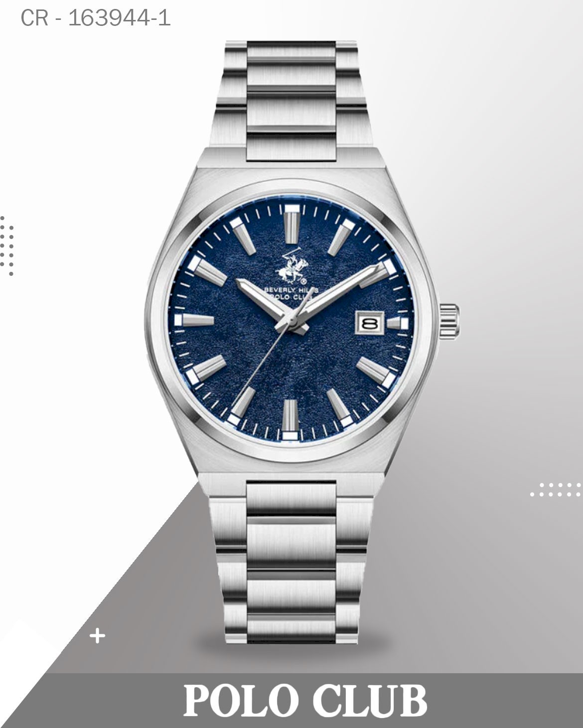 Polo Club Men's Watch Blue Dial with Silver Stainless Steel Band, BP3851X.390