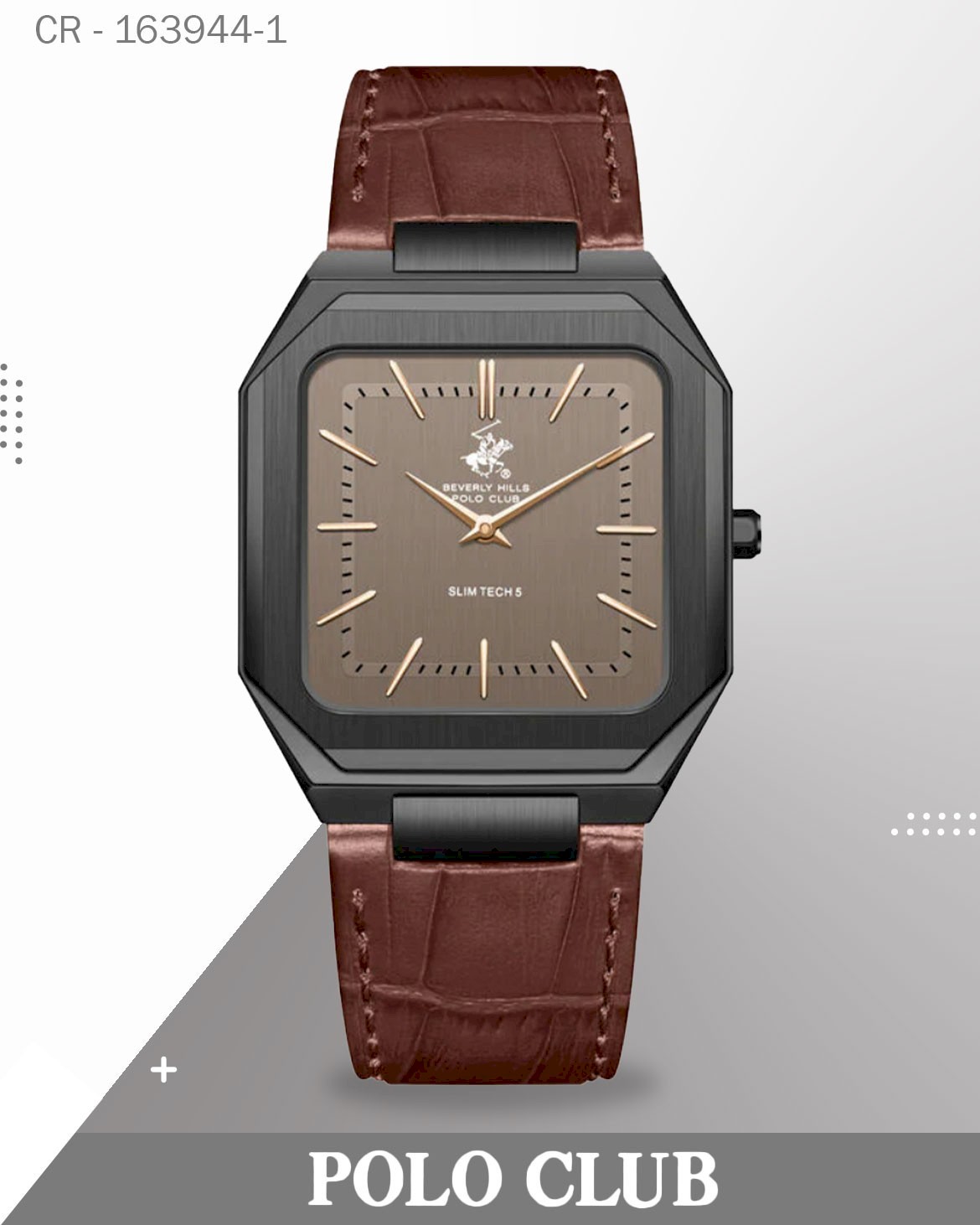 Polo Club Men's Analog Watch, Grey Dial with Brown Leather Strap, BP3865X.062