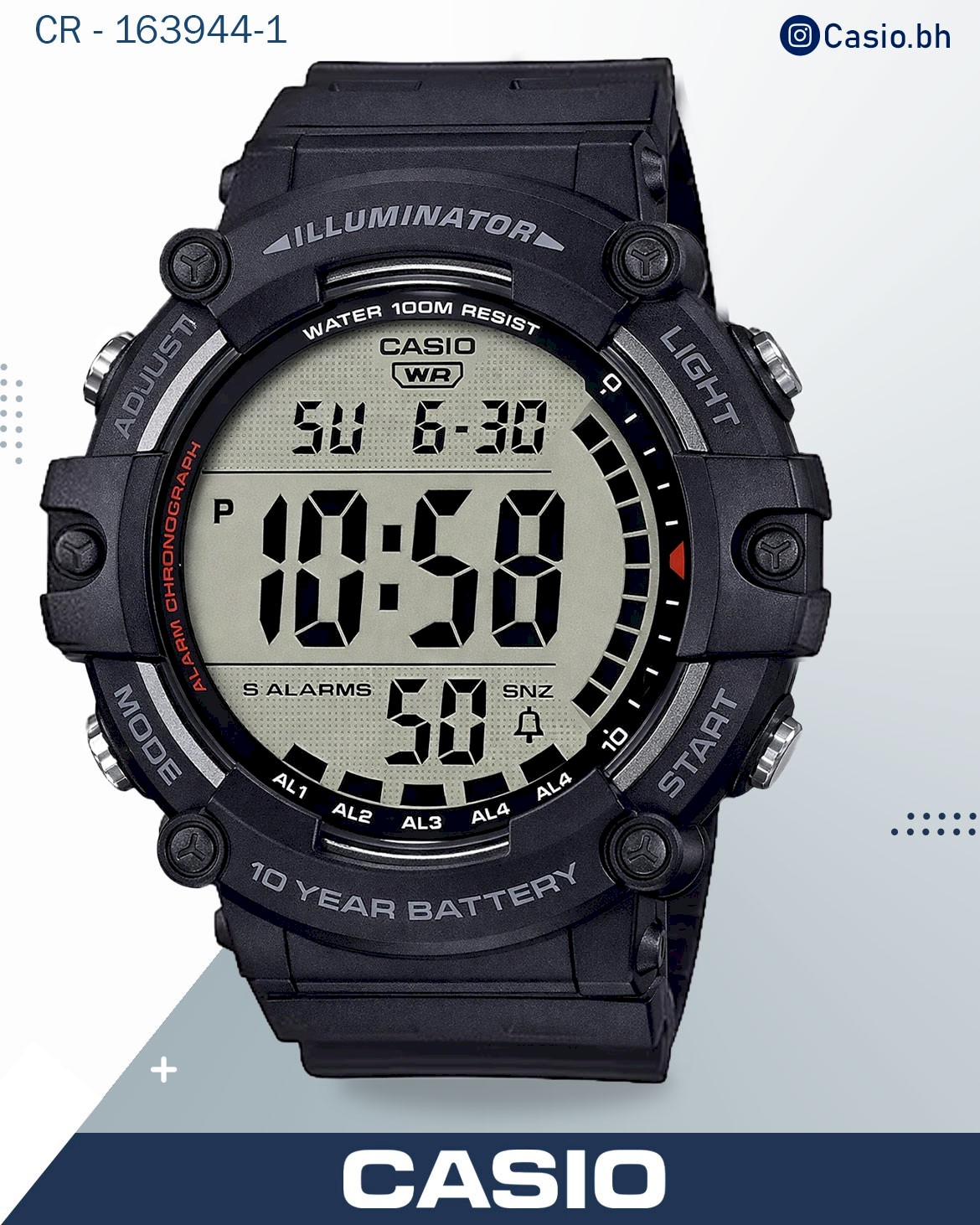 Casio Men's watch Digital, Black Dial White Resin Strap, AE-1500WH-8B2VDF