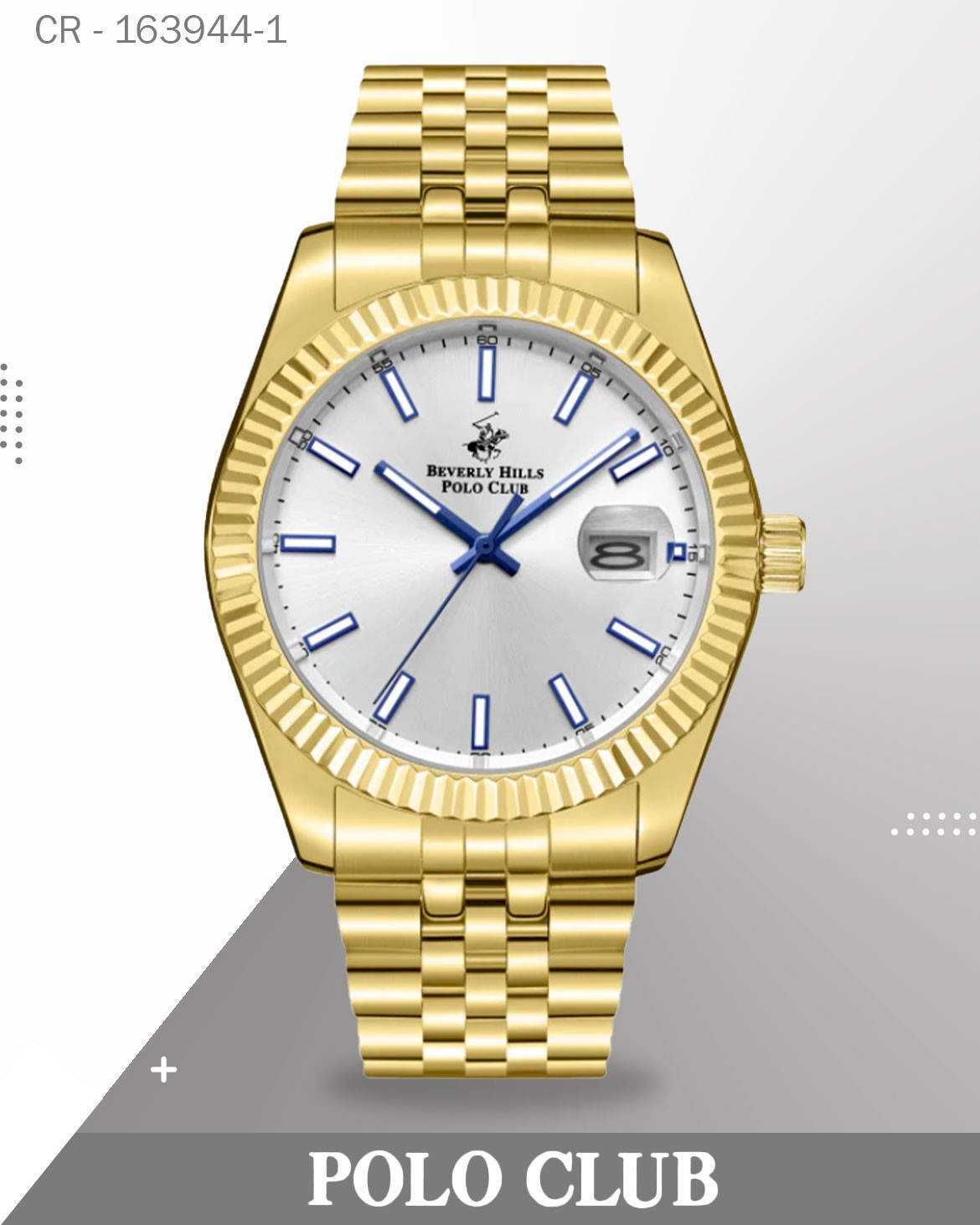 Polo Club Men's Analog Watch, White Ceramic Dial With Golden Stainless Steel Band, BP3018X.130