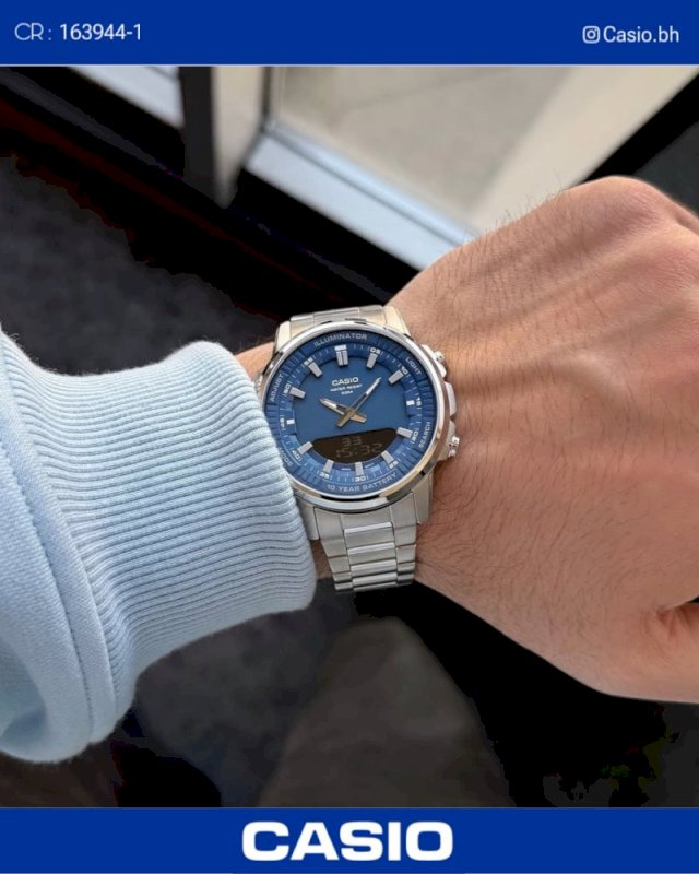 Casio watch men’s silver blue double time