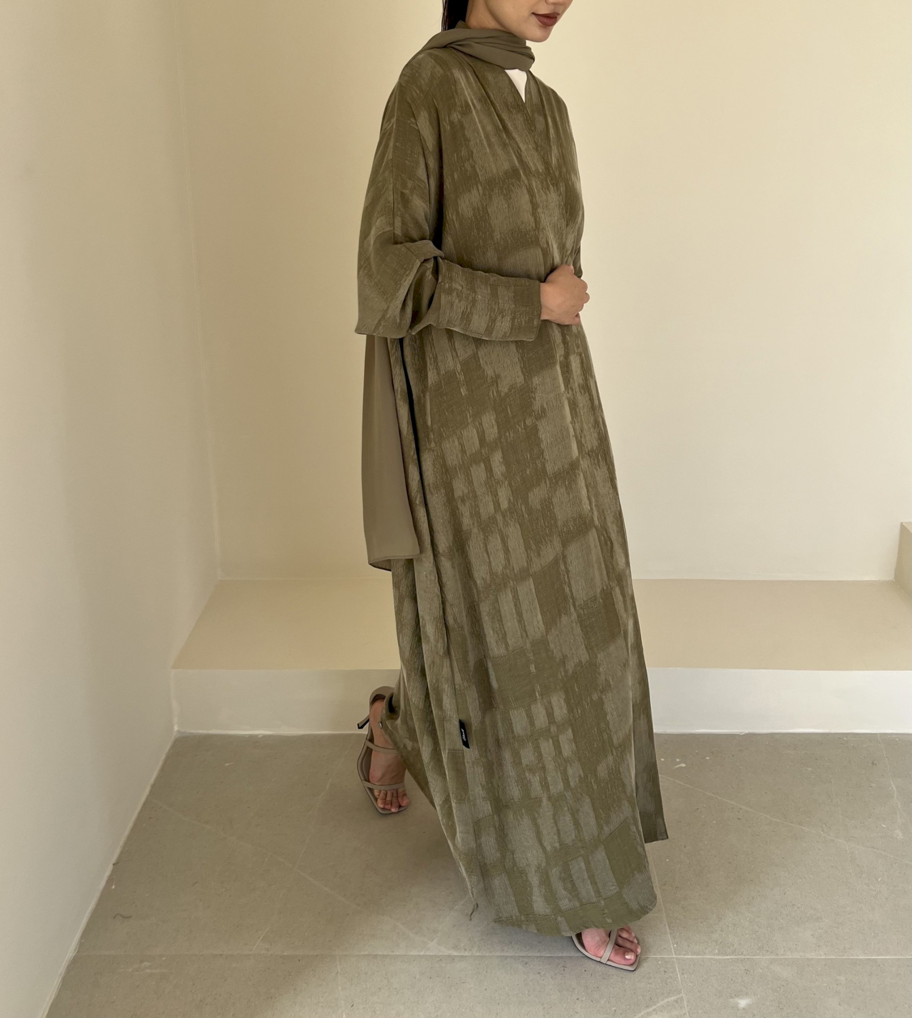 Olive textured grid cloak