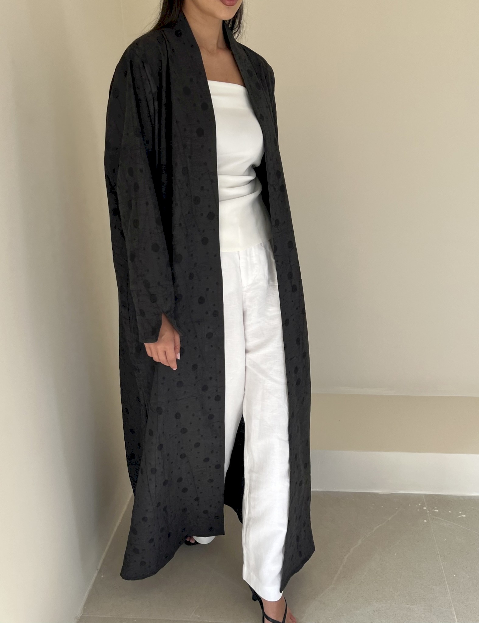 Charcoal linen dots cloak