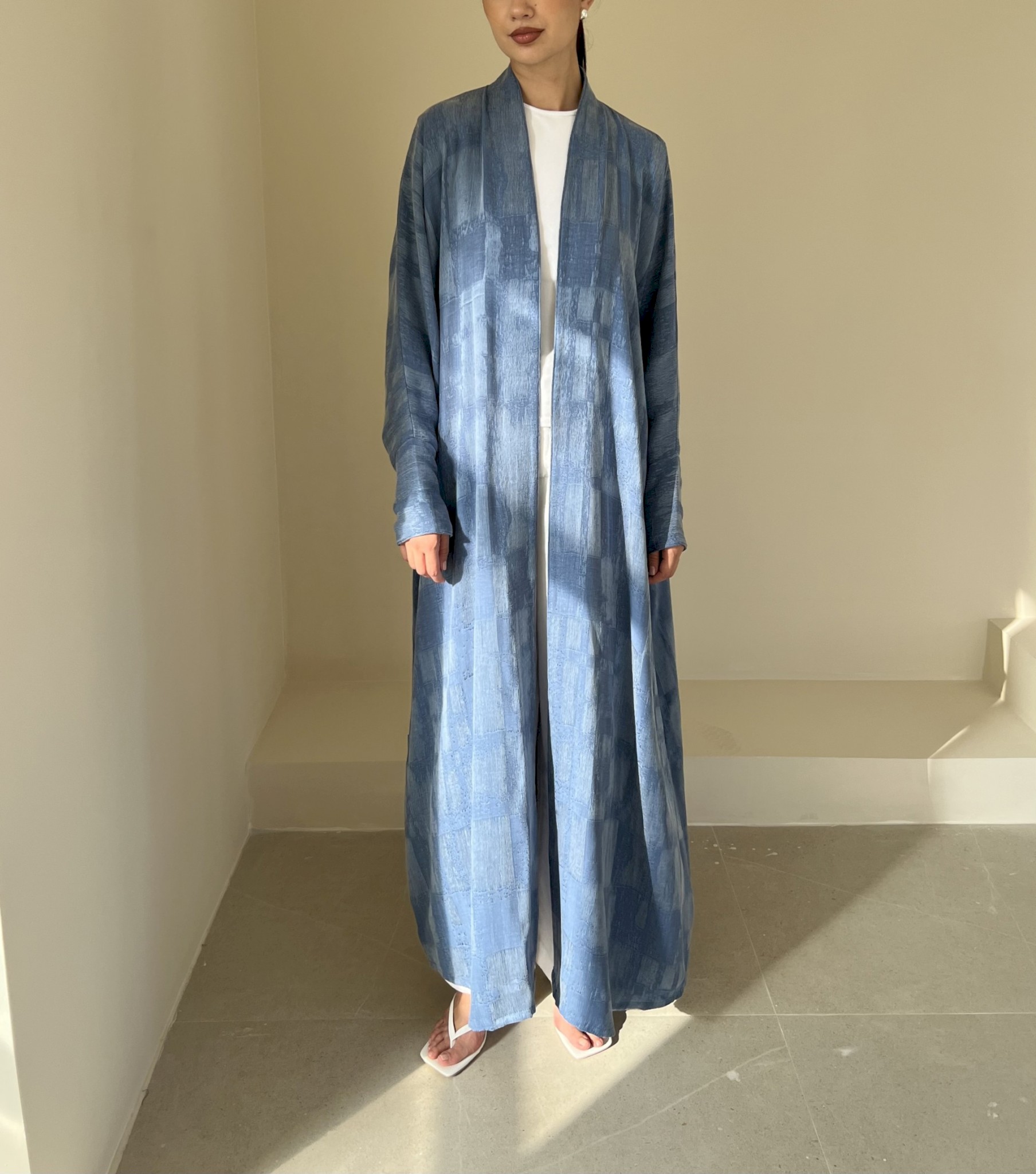 Denim blue textured grid cloak