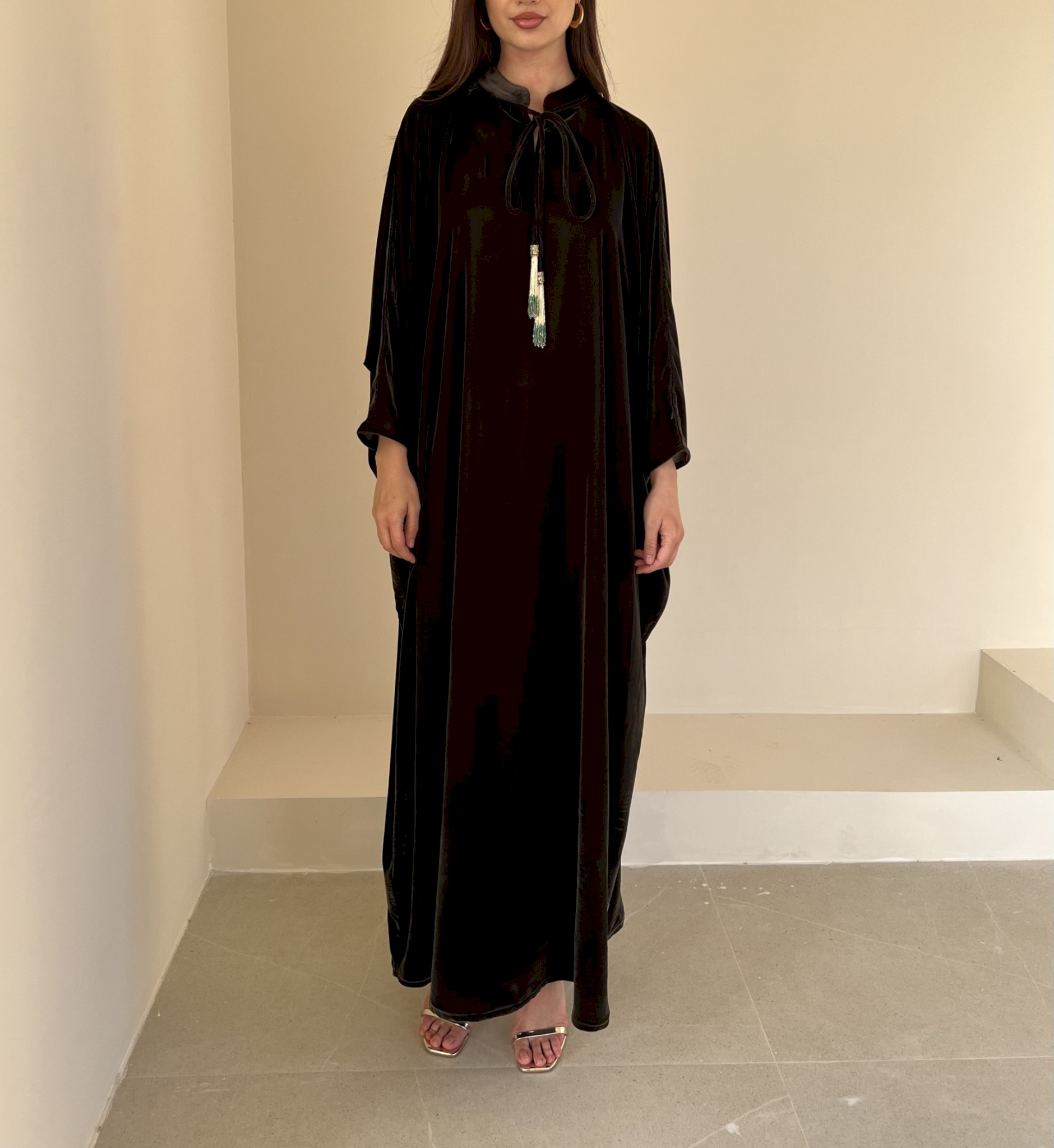 Olive velvet tassel kaftan