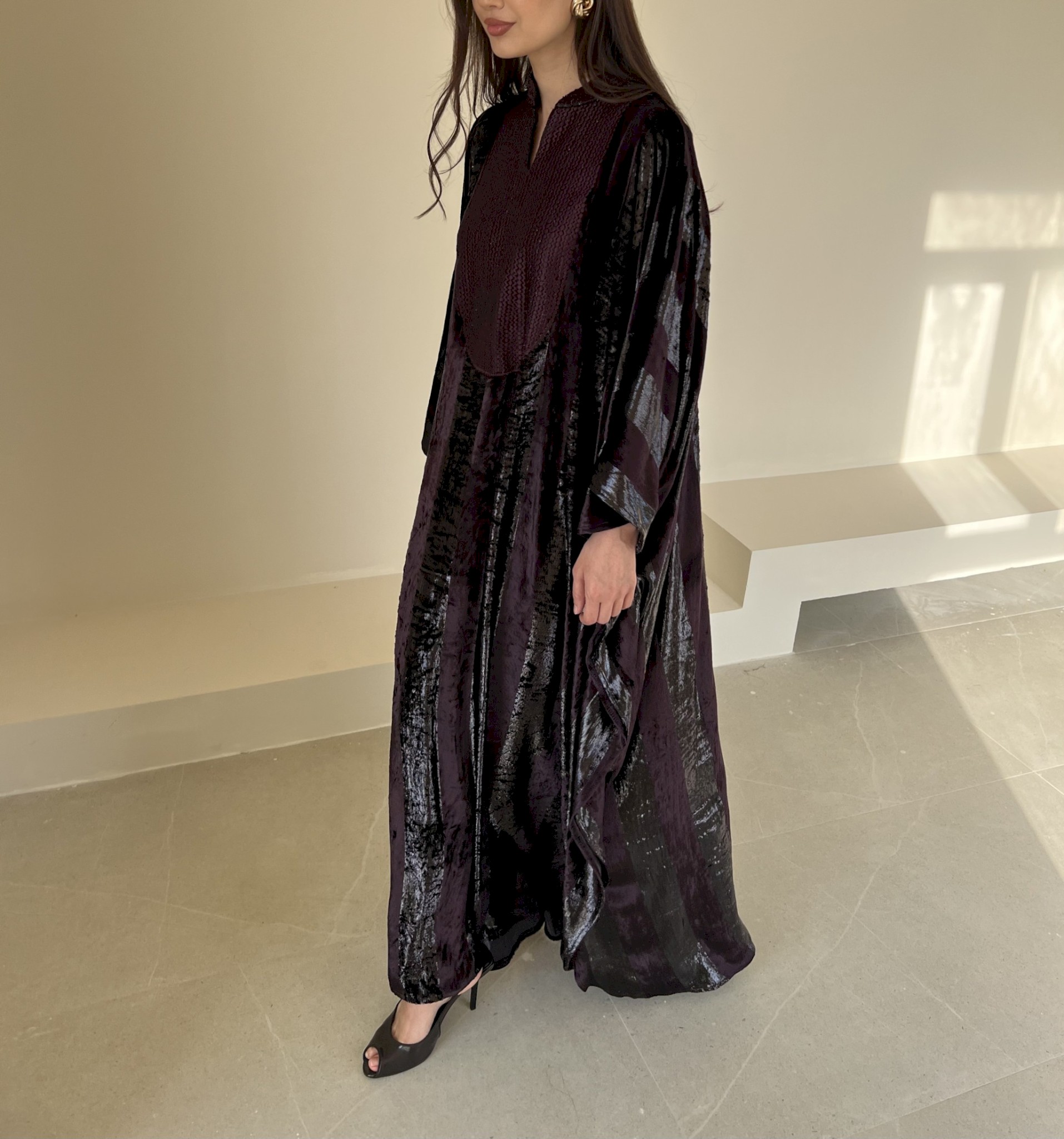 Plum striped velvet kaftan