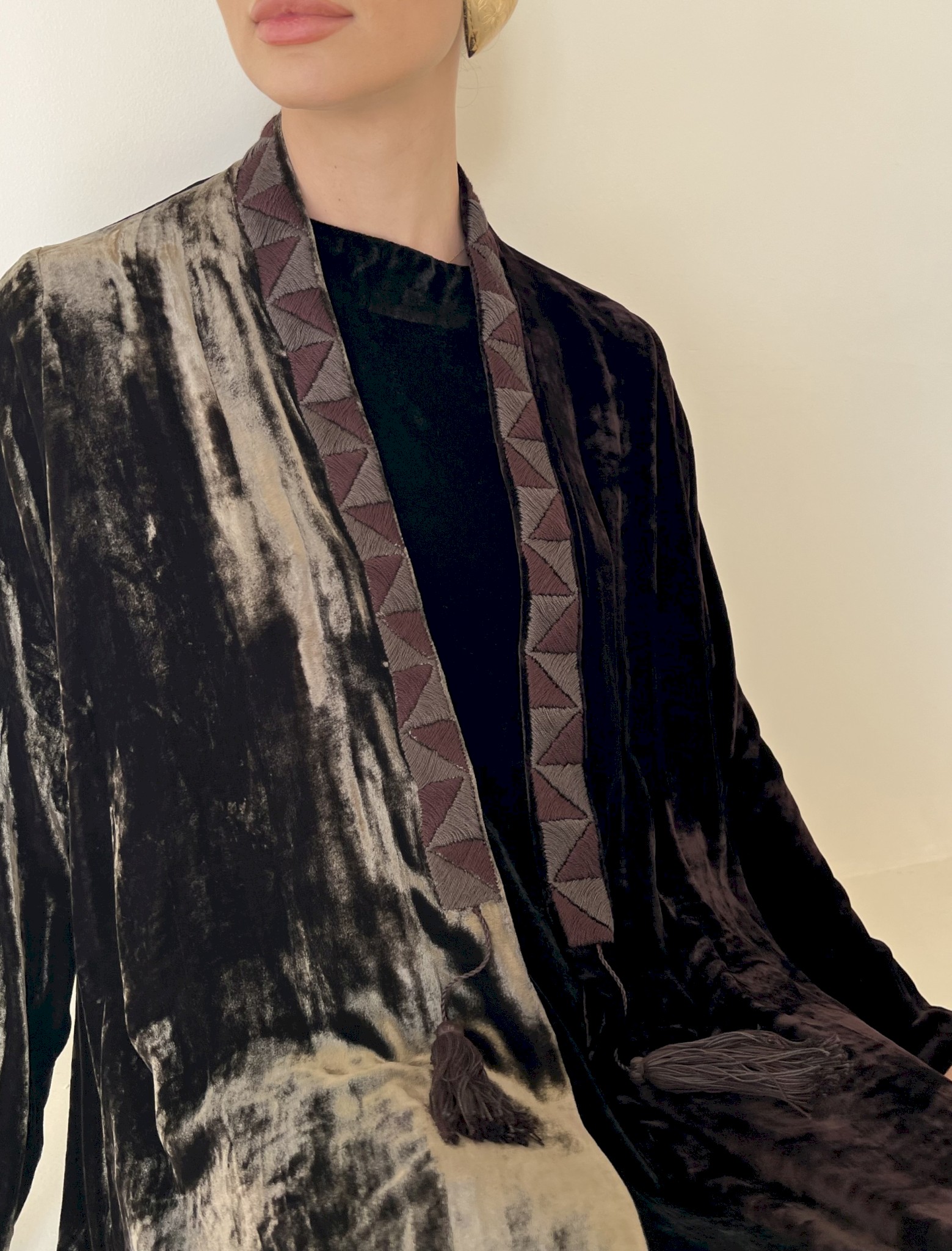 Maroon and olive two-tone velve