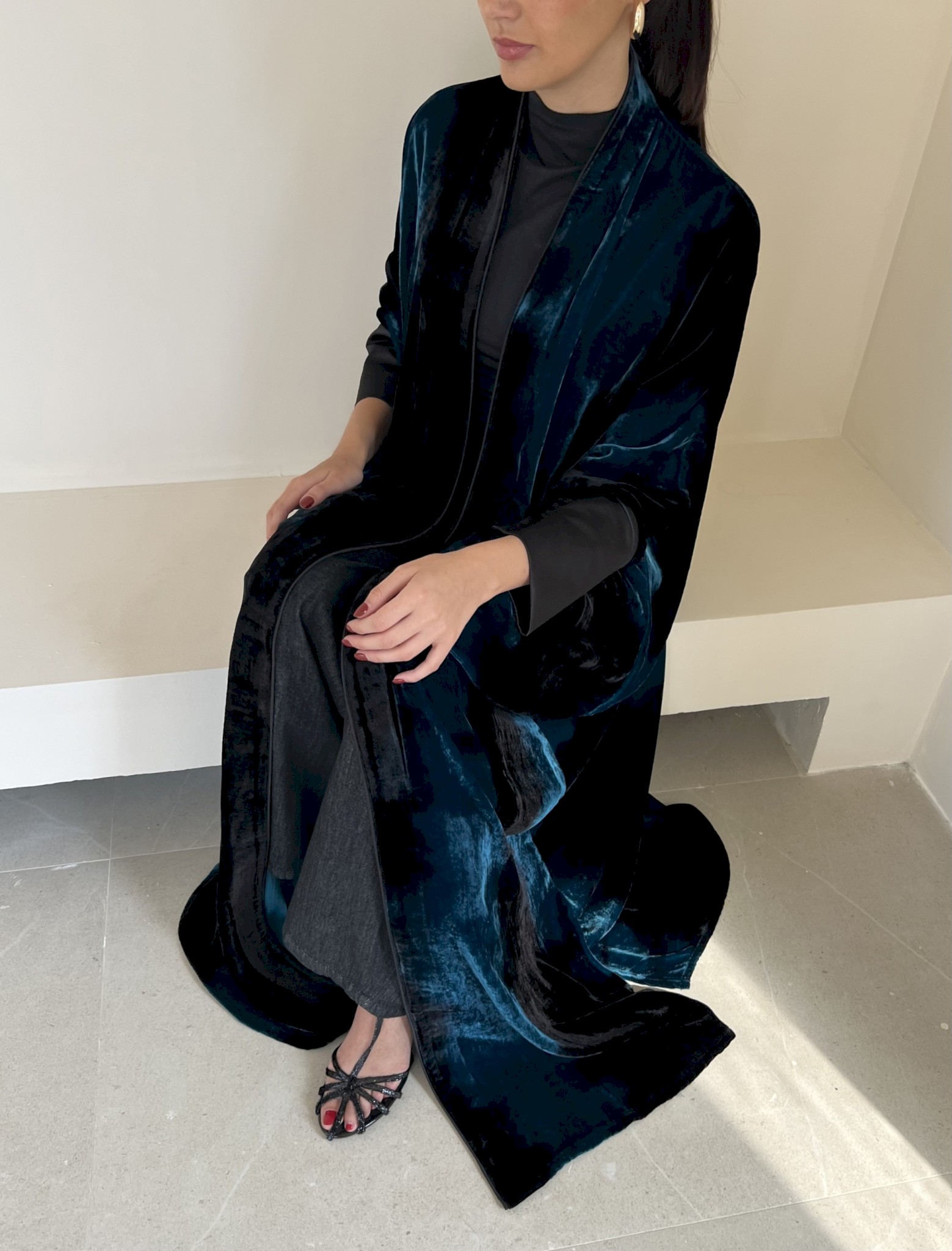 Teal & black velvet aurora cloak