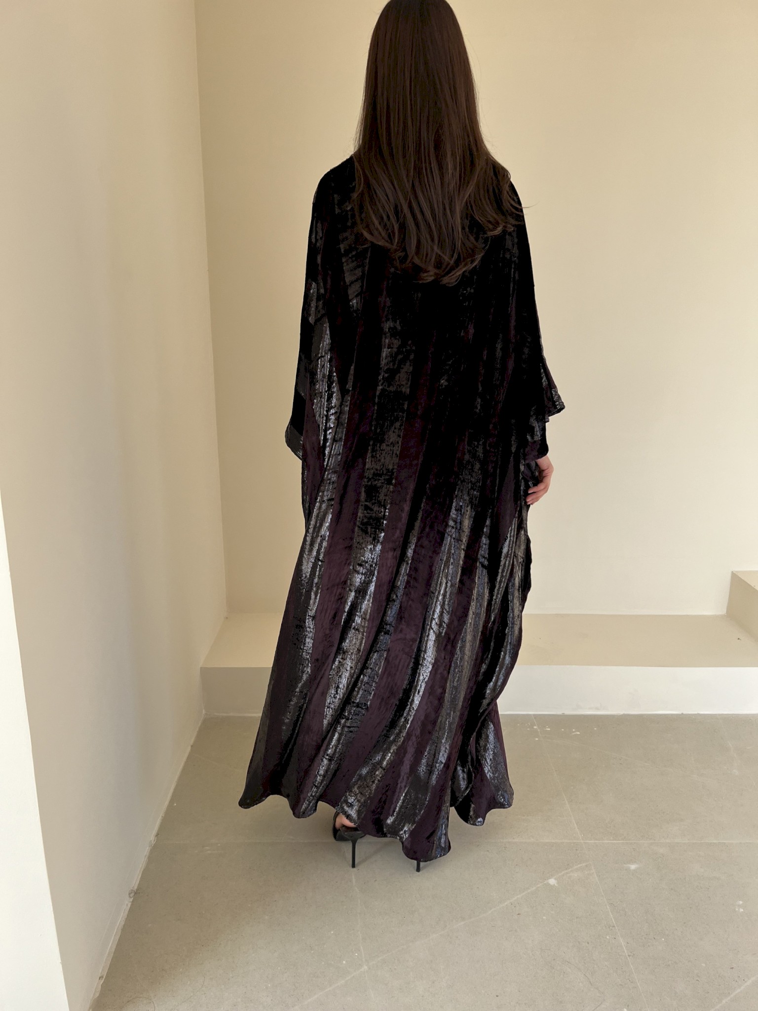 Plum striped velvet kaftan