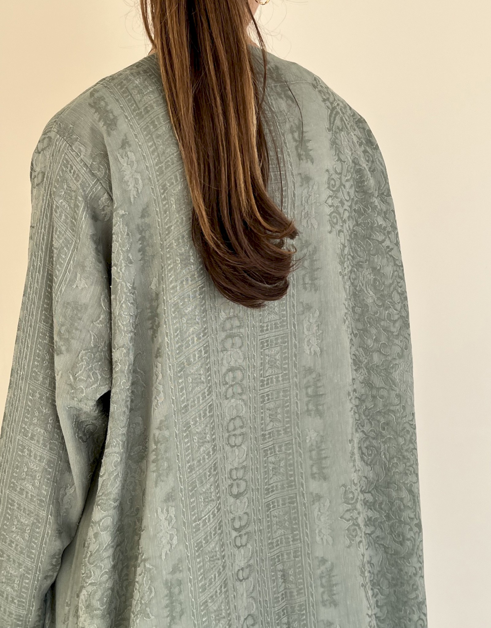 Green weave linen cloak