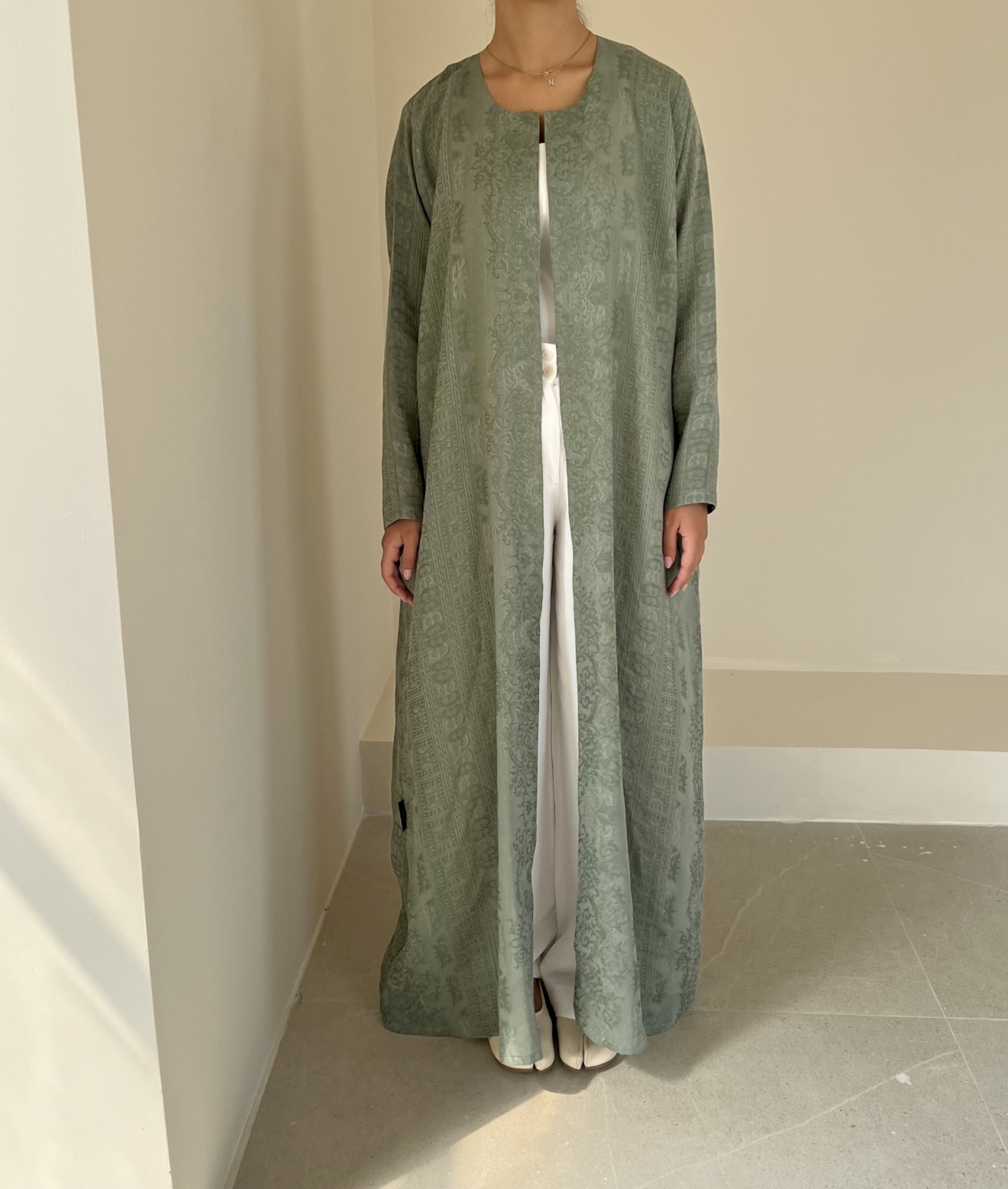 Green weave linen cloak
