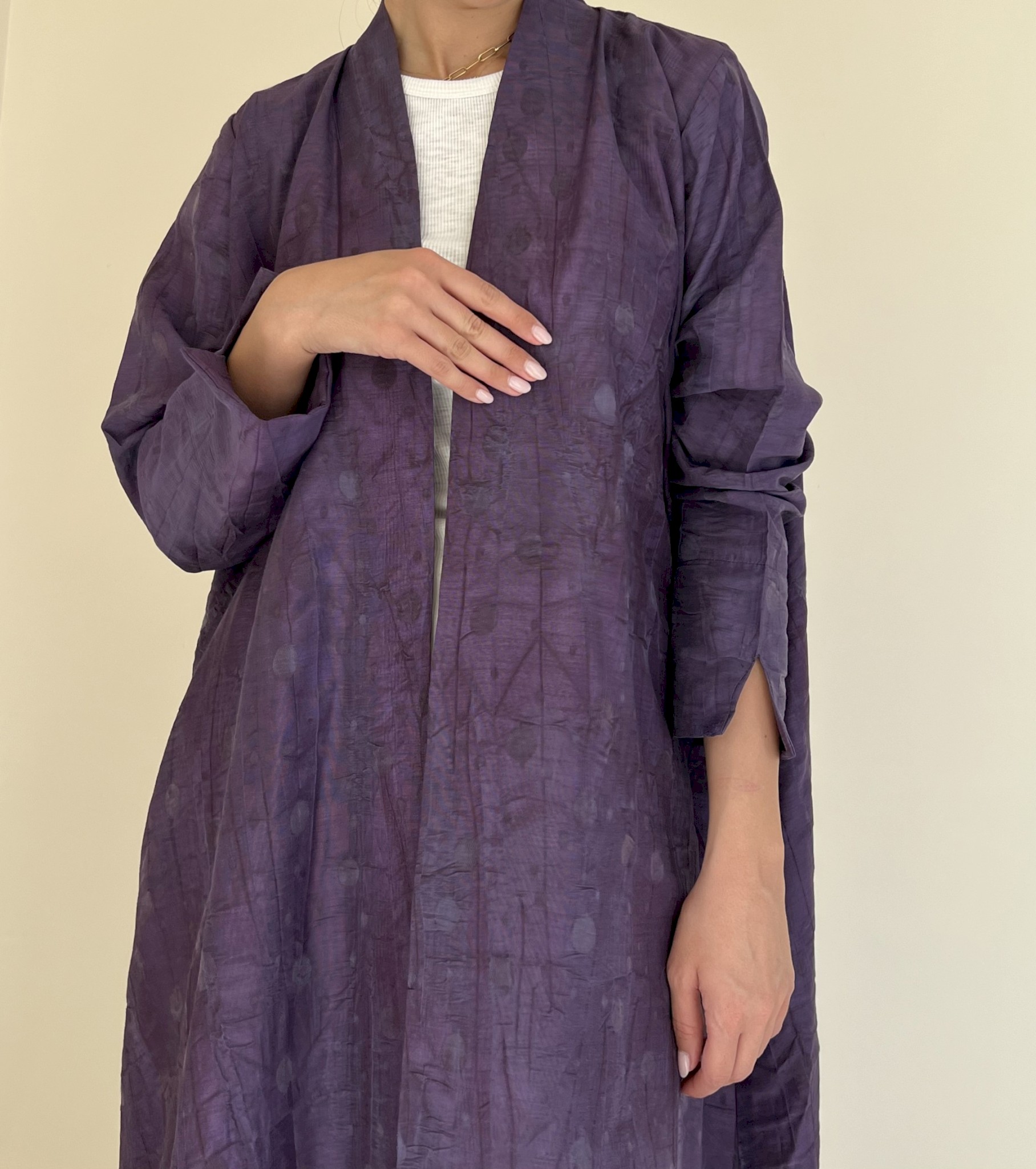 Purple linen dots cloak