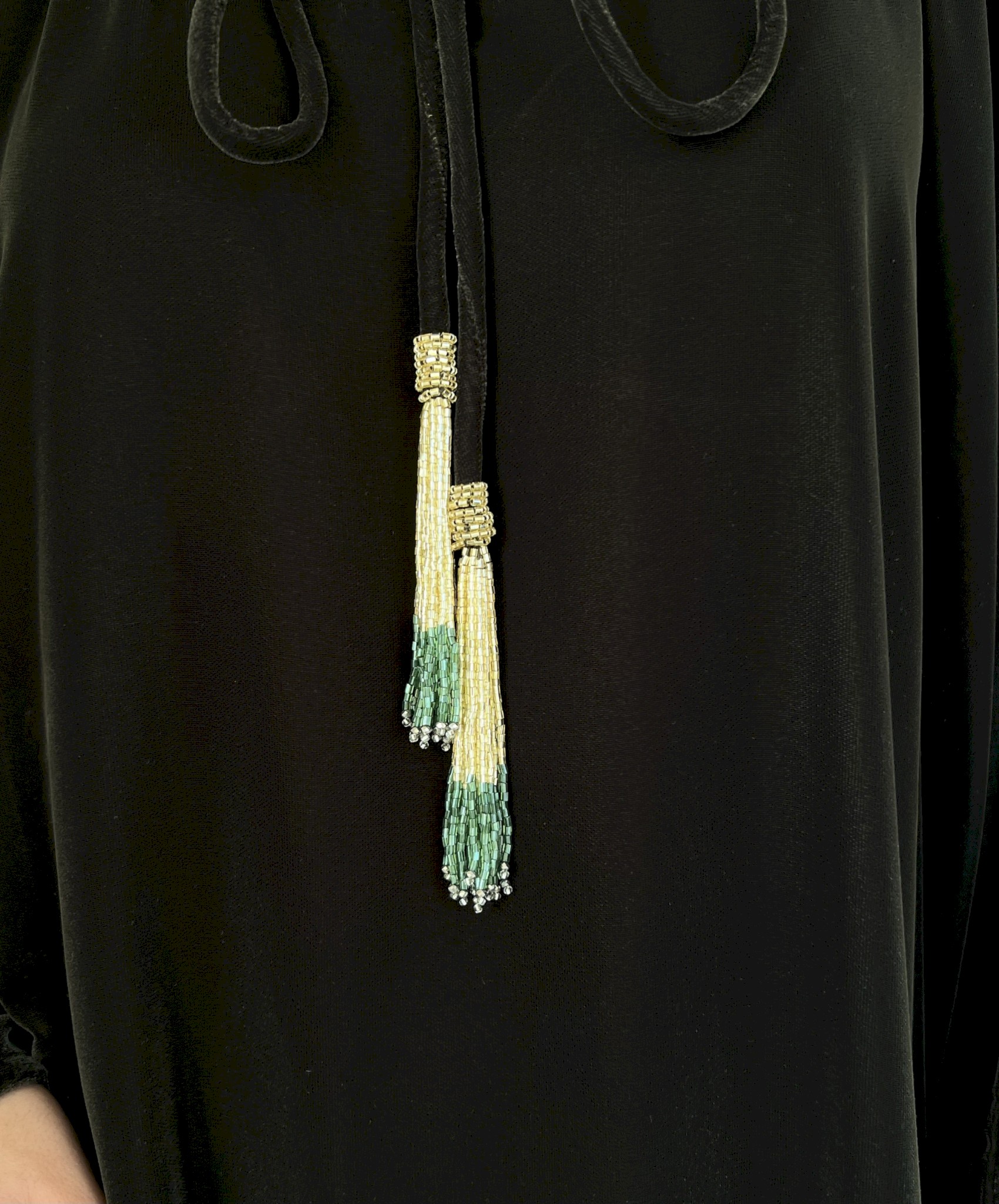 Olive velvet tassel kaftan
